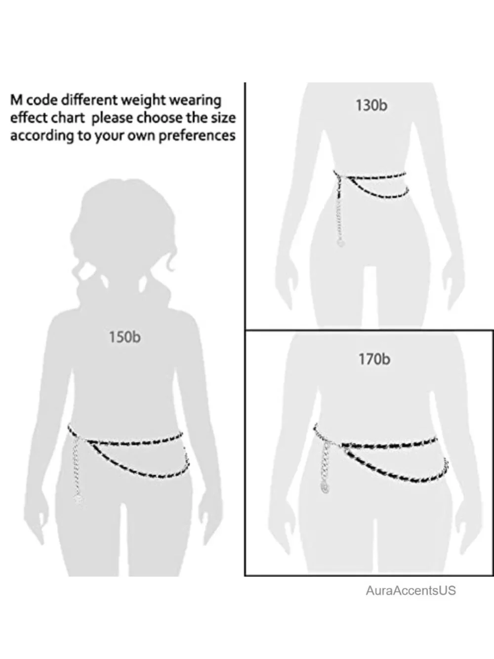 Layered Metal Waist Chain Leather Belt for Women